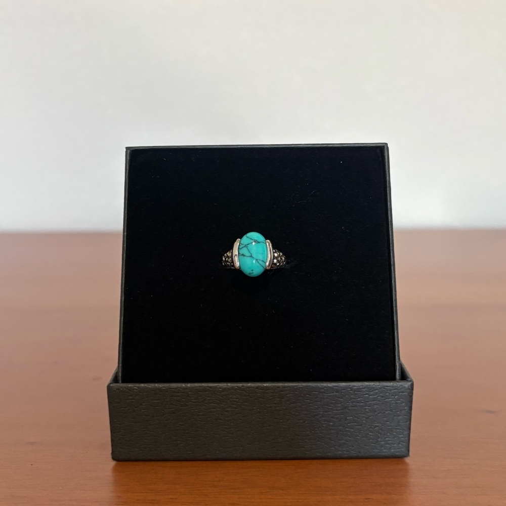 Silver Faux Turquoise Oval Ring - Blue Stone